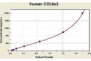 Diagramm of the ELISA kit to detect Human COL6alpha 3with the optical density on the x-axis and the concentration on the y-axis.