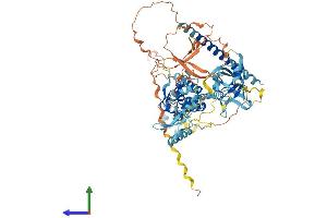AlphaFold protein structure predicition of Human Recombinant PEG10 Protein, UniprotID Q86TG7